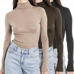 SUNBS Womens Turtleneck Long Sleeve Shirt Soft Stretch Fit-0