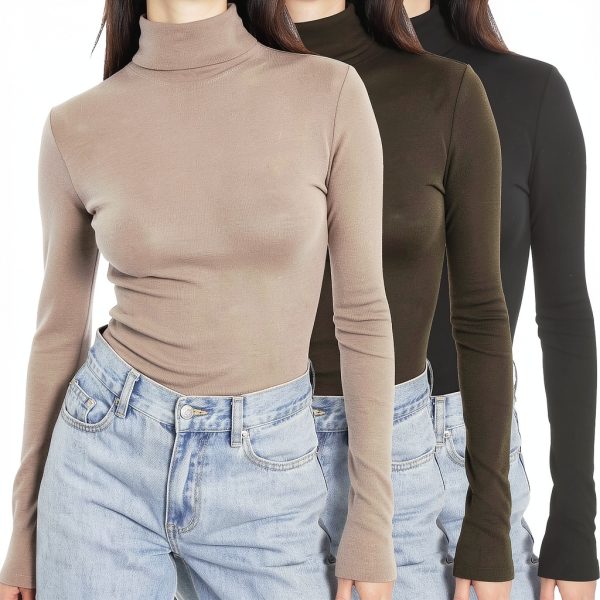 SUNBS Womens Turtleneck Long Sleeve Shirt Soft Stretch Fit-0