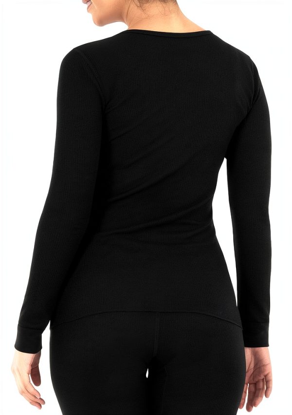 Womens Long Sleeve Crew Neck T-Shirt Soft Micro Waffle-1