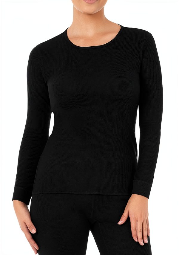 Womens Long Sleeve Crew Neck T-Shirt Soft Micro Waffle-2