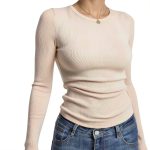 Womens Ribbed Crewneck Tops Premium Knit Fabric Three Pack-0