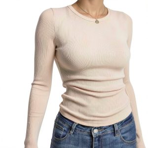 Womens Ribbed Crewneck Tops Premium Knit Fabric Three Pack-0