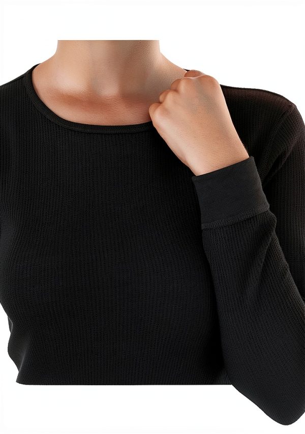 Womens Long Sleeve Crew Neck T-Shirt Soft Micro Waffle-3