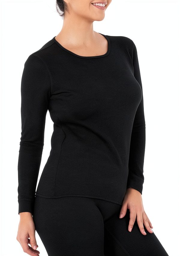 Womens Long Sleeve Crew Neck T-Shirt Soft Micro Waffle-5