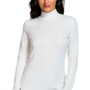 Womens Thermal Long Sleeve Mock Neck Cotton Spandex Top-0