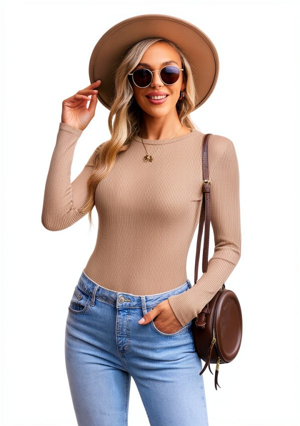 Womens Ribbed Crewneck Tops Premium Knit Fabric Three Pack-1