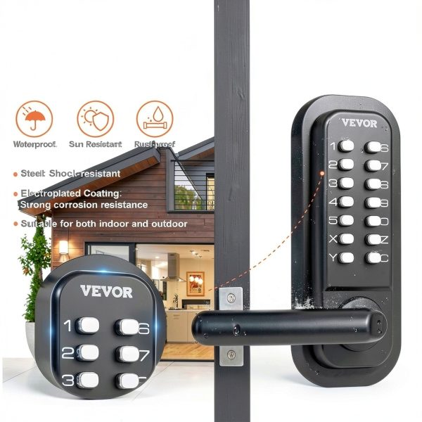 Mechanical Keyless Entry Door Lock VEVOR 14 Digit Zinc Alloy-6
