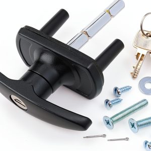 T-Handle Garage Door Lock Micro Trader Black 35mm Spigot 75mm Spindle-0