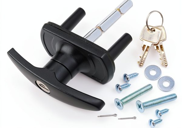 T-Handle Garage Door Lock Micro Trader Black 35mm Spigot 75mm Spindle-0