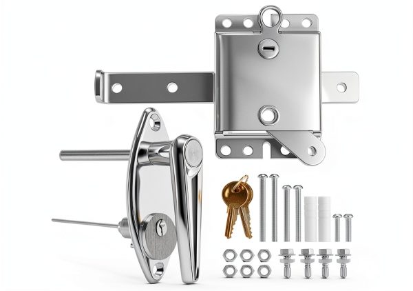 Garage Door Lock Kit Universal L-Handle Lock with Inside Side Latch Keys Garage Door Repair Parts Replacement Hardware Kit for Home Improvement-0